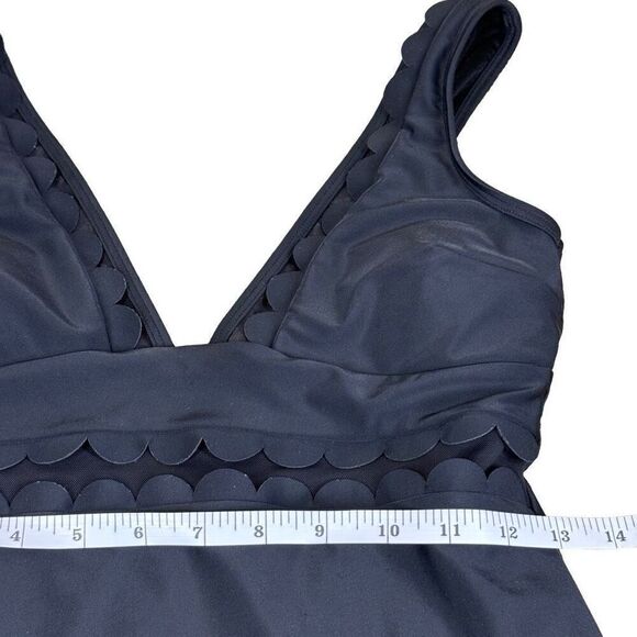CUPSHE Scalloped Mesh One Piece Swimsuit in Black Plunging V Neck Beach M - Picture 13 of 15